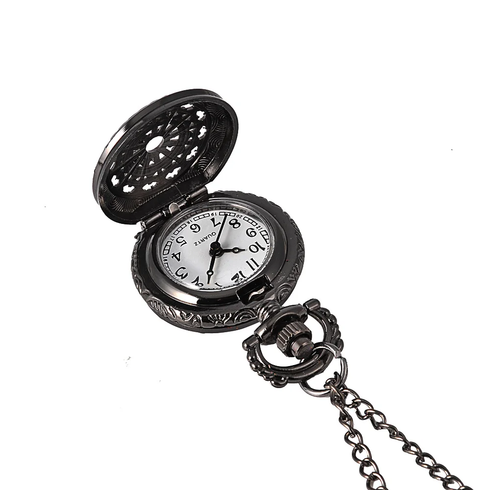 Fashion vintage small size black spider web pocket watch retro quratz pocket watch with neaklace