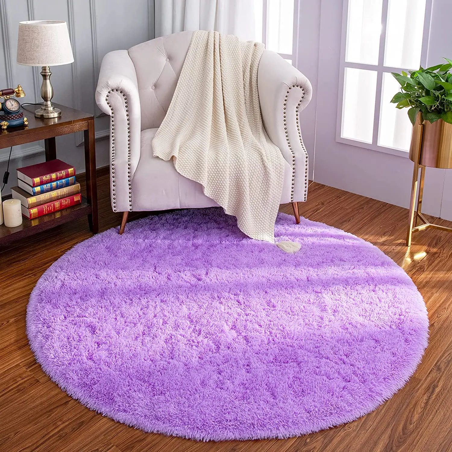 Luxury Round Fluffy Area Rugs Super Soft Circle Rug Cute Shaggy Carpet for Children Living Room Nursery Rug Plush Round Carpet