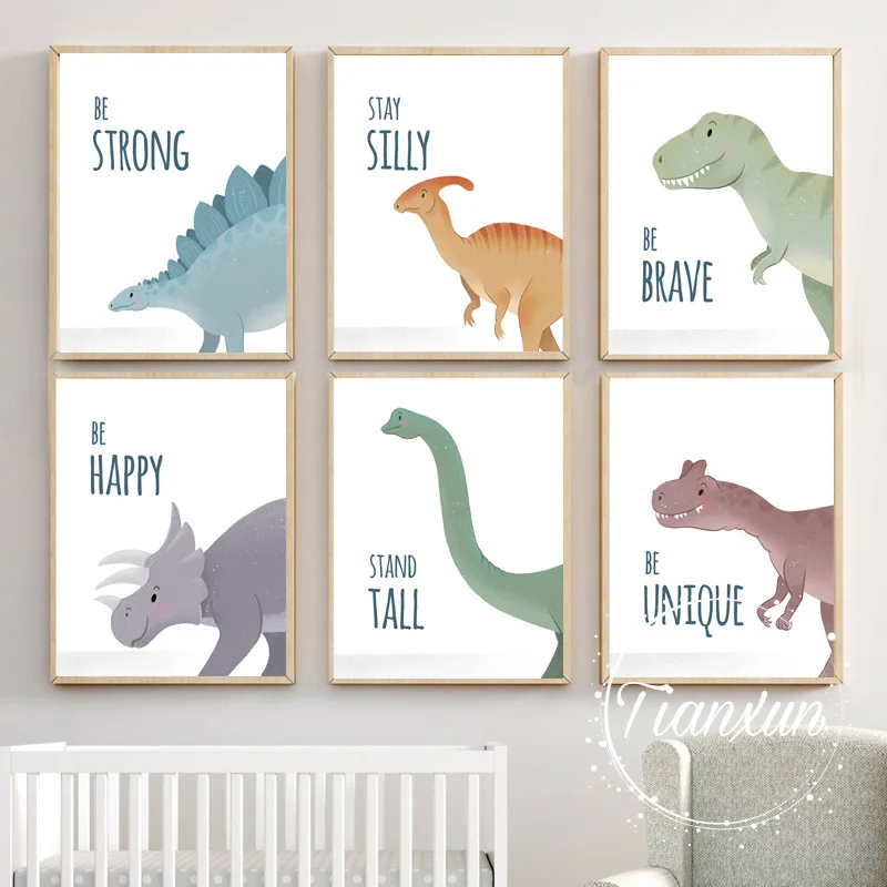 Triceratops Pterosaur Cartoon Dinosaur Wall Art Canvas Painting Nordic Posters And Prints Wall Pictures For Baby Kids Room Decor