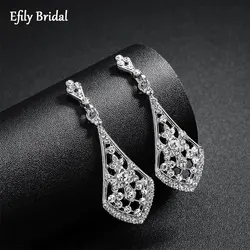 Efily Fashion Crystal Drop Earrings for Women Wedding Accessories Jewelry Rhinestone Bridal Long Dangle Earrings Party Gift