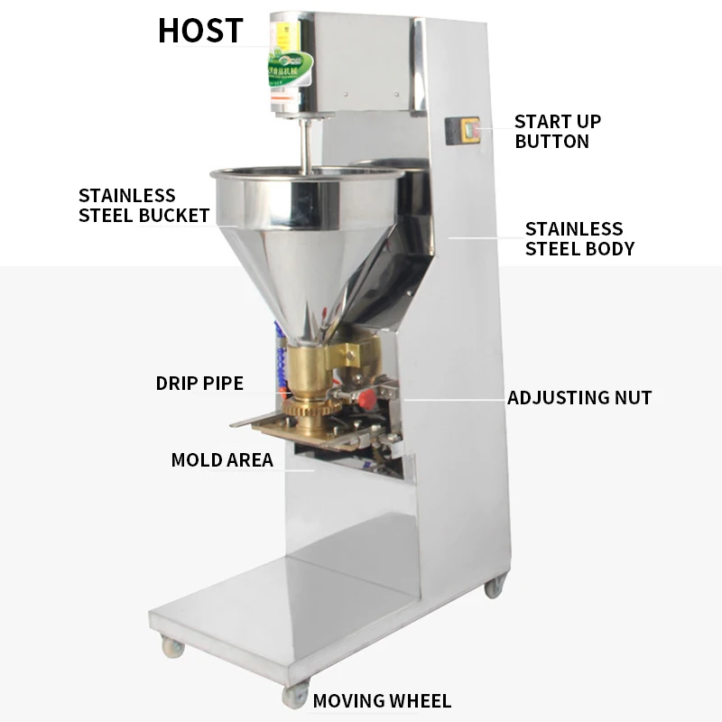 ماكينة تشكيل كرات اللحم الأوتوماتيكية التجارية 280 كجم/ساعة من الفولاذ المقاوم للصدأ تشكيل كرات اللحم البقري ماكينة تشكيل كرات السمك 220 فولت