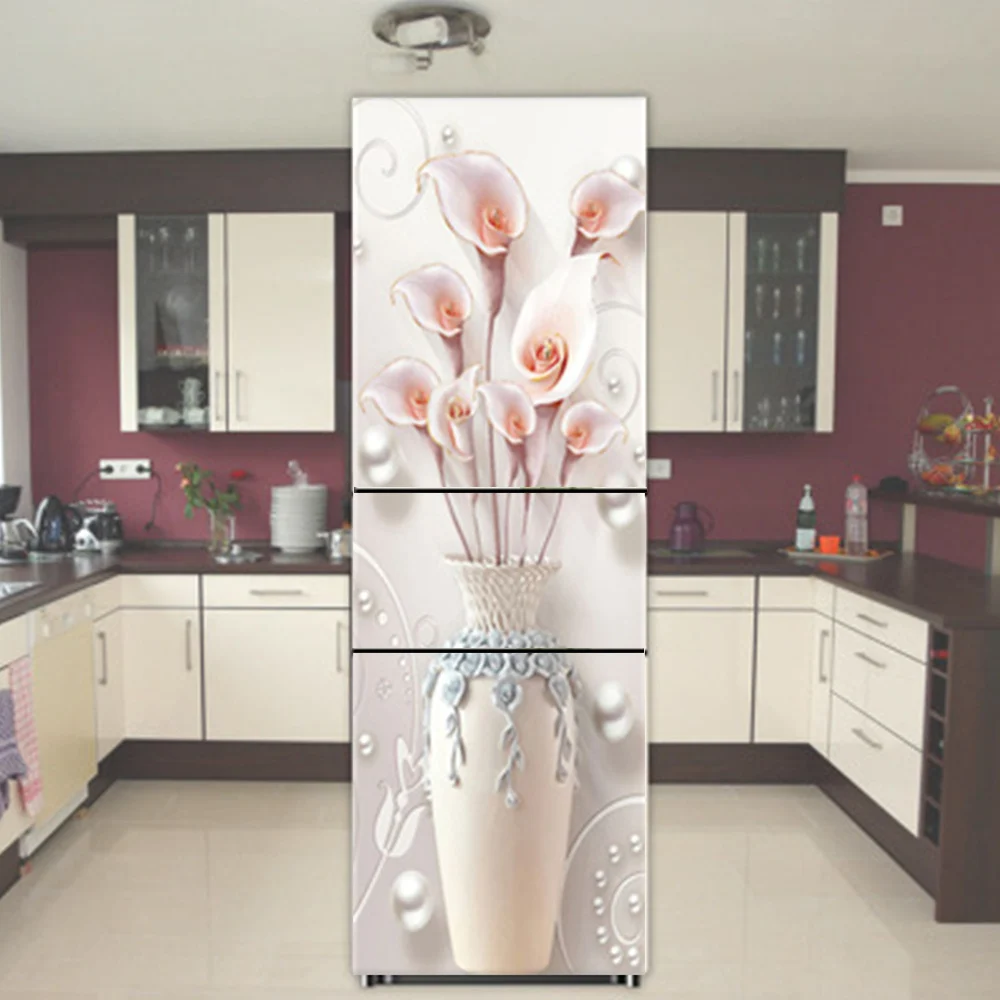 Modern Style Refrigerator Stickers Film Creative Fully Sticky Decoration Self-reliable Retrofit Sticker Kitchen Decor Flower