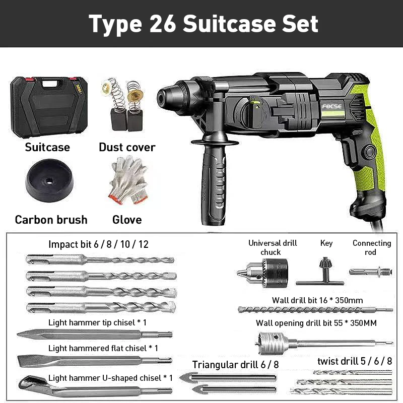 Multifunctional Rotary Hammer With Accessories Electric Demolition Impact Drill Electric Pick Mode Powerful Electric Hammer