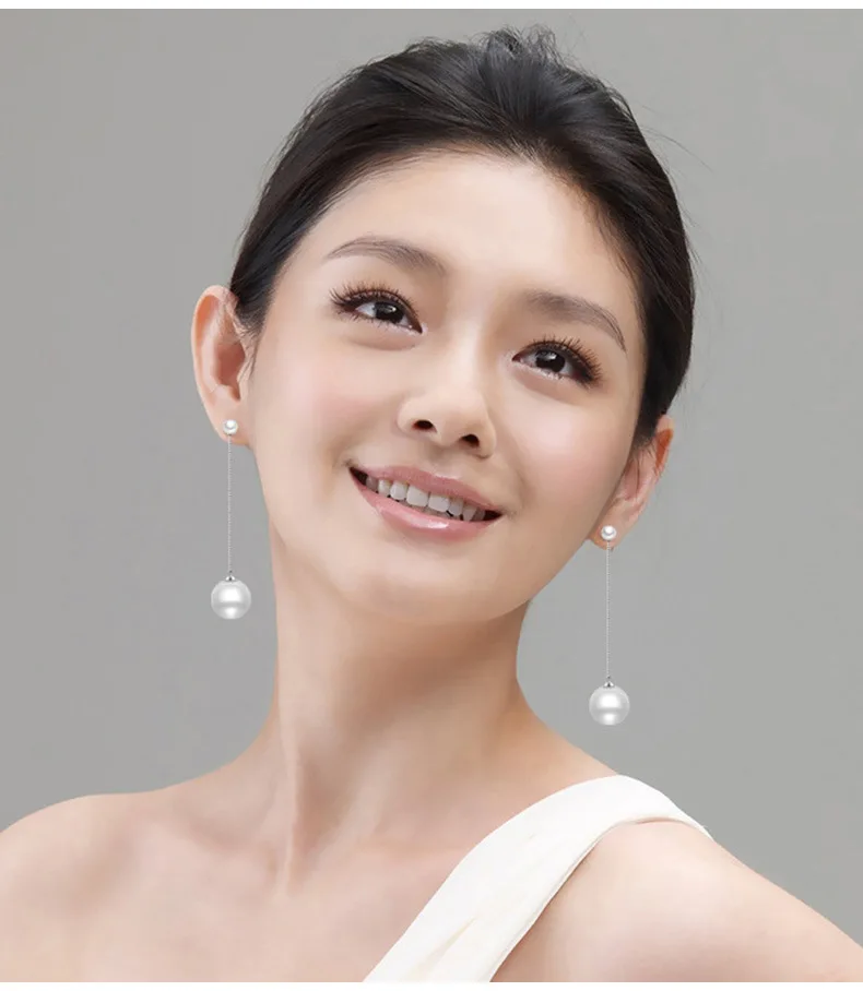 Real 925 Sterling Silver Long pearl Earrings For Women Ladies Statement Jewelry Korean Earrings Pendientes Brincos