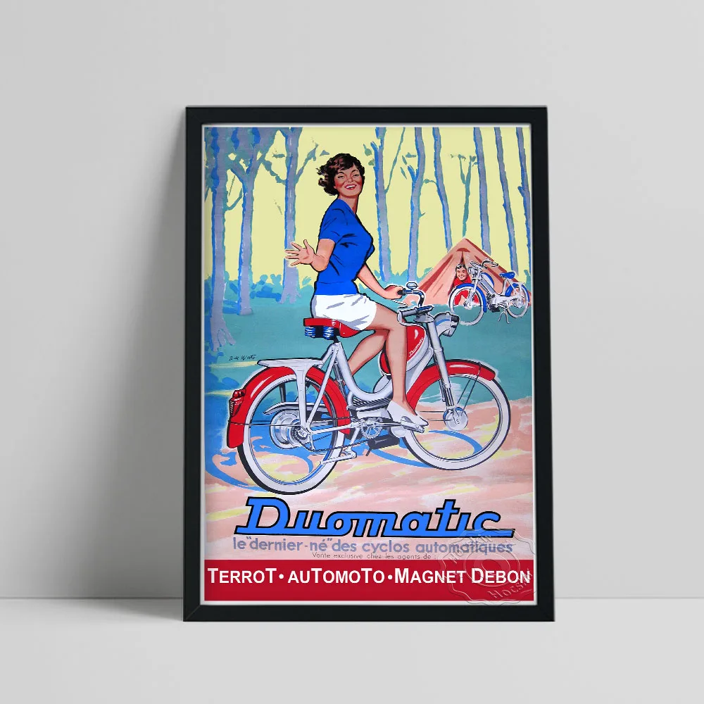 Vintage French Bicycle Poster, Duomatic Bike Still Life Publicity Canvas Painting, Nostalgic Style Wall Picture Home Decor Gift