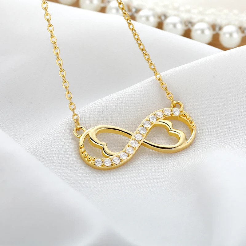 Necklace For Women Fashion Romantic Gold Color Silver Colour Infinite Love Classic Infinity Symbol & Love Heart CZ Jewelry Gift