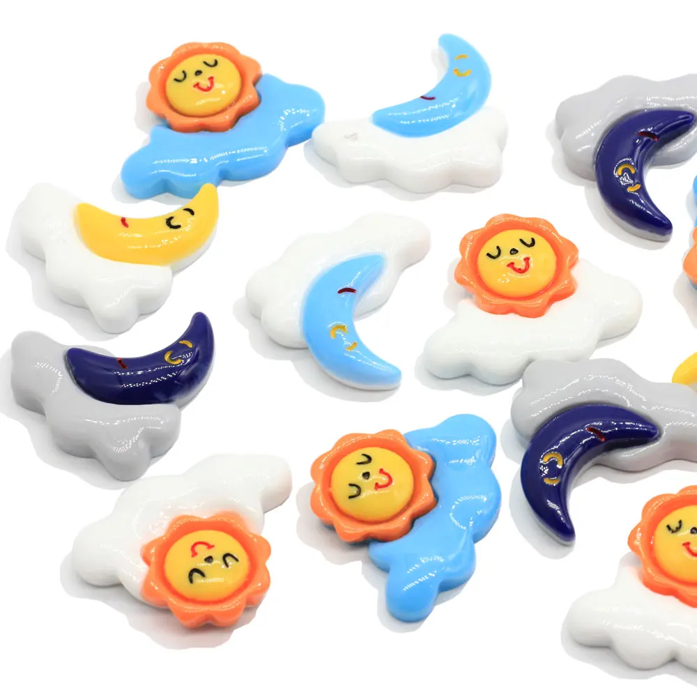 50/100pcs Smiley Resin Sun Moon Shaped Flatback Cabochon Kawaii Mini Dollhouse Kids Hair Bows Accessories DIY Resins Embellishme