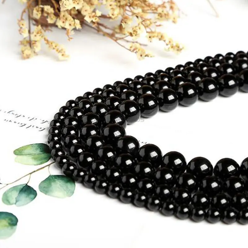 

Natural Black Tourmalines Stone 4/6/8/10/12mm Round Necklace Bracelet Jewelry Loose Beads 38cm wk195jd