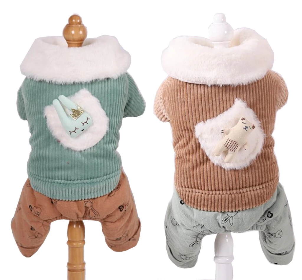 Warm Fleece Jumpsuit for Dogs, Cartoon Soft Dog Clothes, Winter Overalls, XS, S, M, L, XL