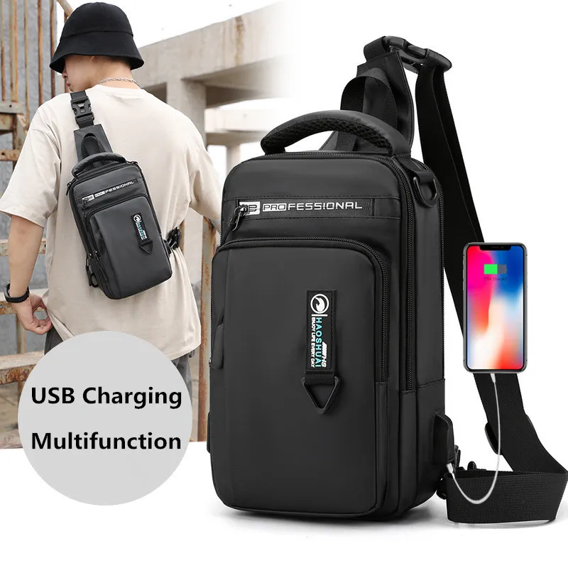 

Male Shoulder Bags USB Charging Crossbody Bags Multifunctional Nylon Anti-theft Men Chest Bags Short Trip Messengers Bag New