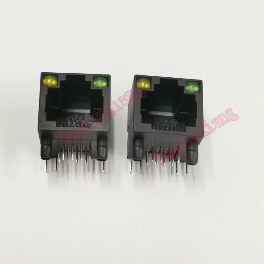 100PCS/Lot Plastic Black RJ45 8P8C Jack Connector With LED PCB Mount Network Internet Modular