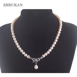 ZHRUKAN 2019 New White Pearl Necklace Jewelry 8-9mm Round Natural Freshwater Pearl Choker Necklaces For Women Gift