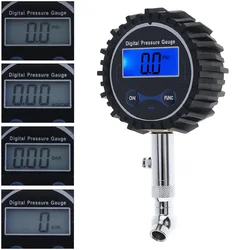 Portable Electronic Digital Tire Gauge with Short Pressure Measuring Valve & Blue Backlight Night Vision for Car Tire