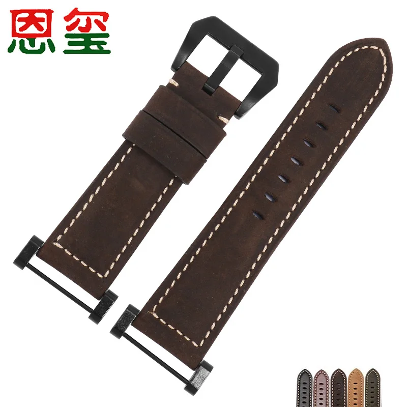 

Cow leather watchband 24mm brown army green with pin buckle bracelet for SUUNTO Traverse core men's watch chain