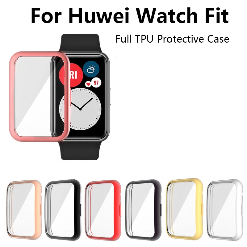 For Huawei Watch Fit Strap Band TPU Soft Full Screen Glass Protector Case Shell Edge Frame Protective Bumper Protective