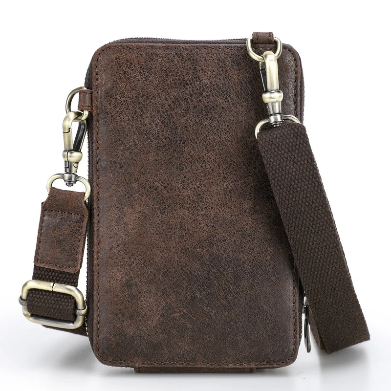 New Design Crazy Horse genuine Leather Men's designer mobile phone Messenger Mini Shoulder Bag luxury fashion High-quality bags