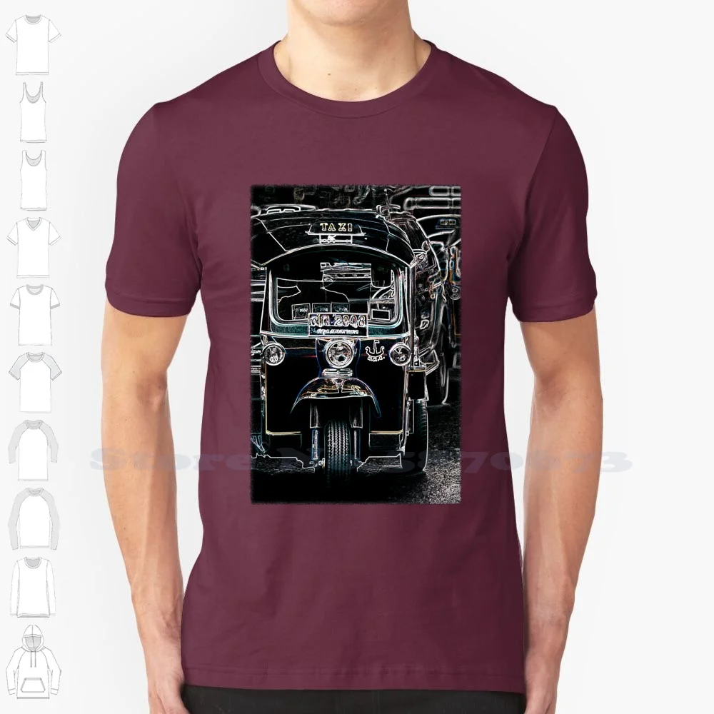 Tuks At Night In Thailand-Abstract Illustration Custom Funny Hot Sale Tshirt Thailand Bangkok Thai Sumlor Rickshaw Neon