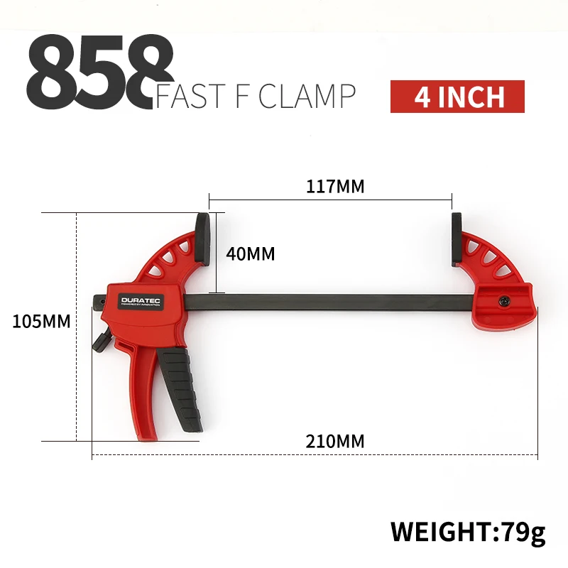 DURATEC 4pcs 4 inch F Type Woodworking Clip Quick Grip Clamp Light Traps  Clamping range 0-100mm Work Bar Clamps Clip Kit