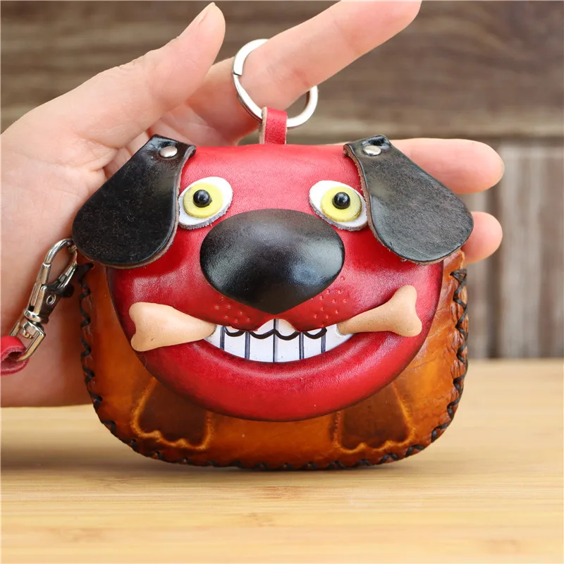 Genuine leather creative puppy coin purse bag children animal cute cartoon hand carry clamshell bag key bag birthday gift