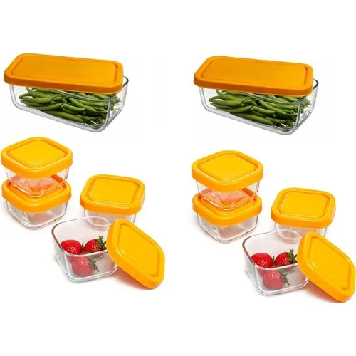 Pasabahce Snowbox 10 Prç. Cover Glass Storage Container Orange