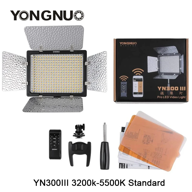 YongNuo YN300 III YN300III 3200k-5500K CRI95 Camera Photo LED Video Light Optional with AC Power Adapter NP750 Battery Stand KIT