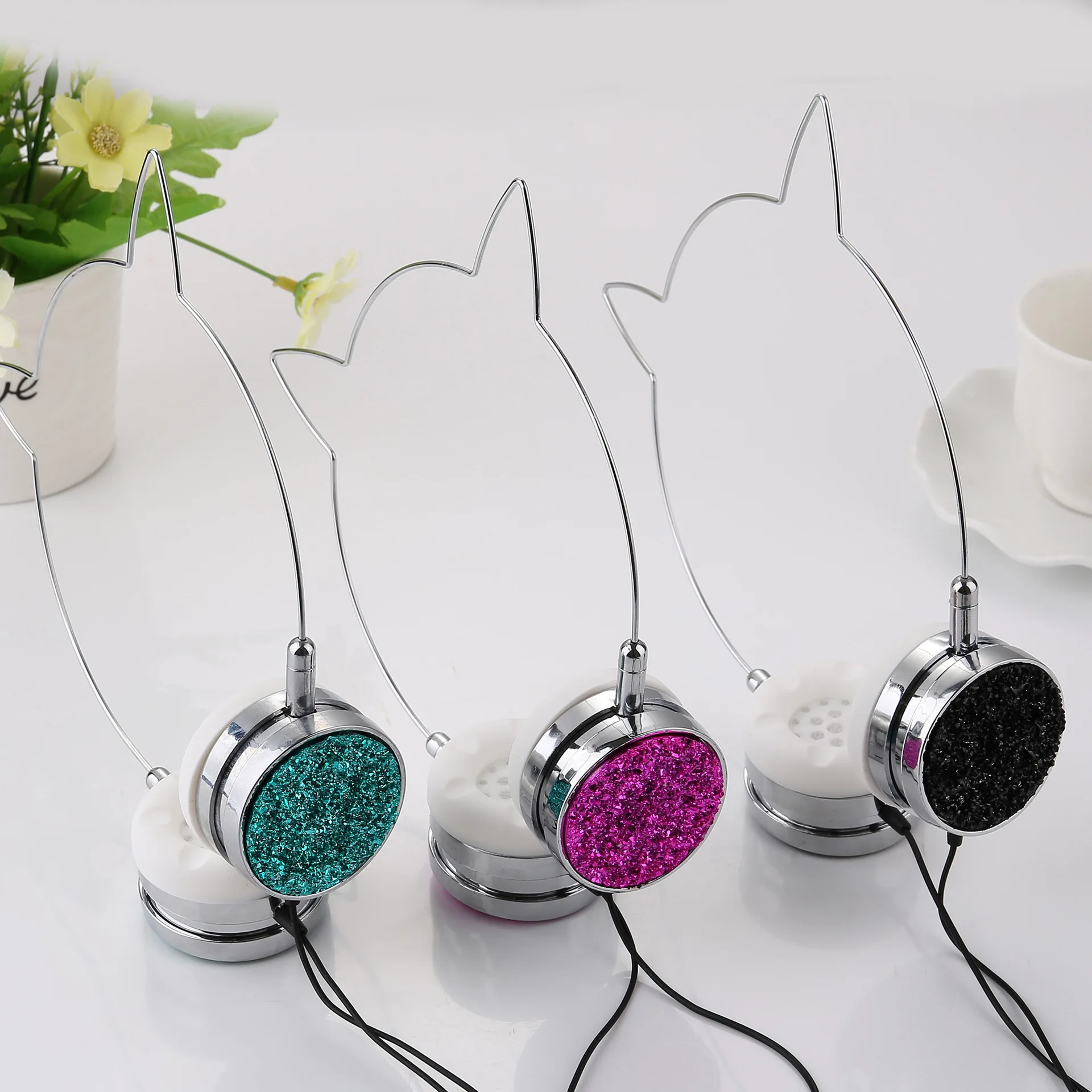 Mèo Tai Nghe Nhét Tai Có Dây Kim Loại Tai Nghe Tai Mèo Tai Nghe Di Động Âm Nhạc Máy Tính Stereo Tai Nghe Jack Cắm 3.5Mm Cô Gái Quà Tặng