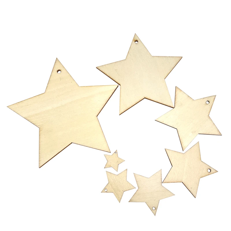 20-100mm Star Pattern Unfinished Wooden Pendant Hanging Ornament Home Decor DIY Scrapbook Party Blank Handmade Crafts Supplies