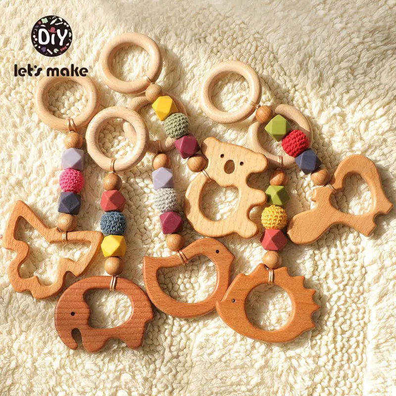 Laten We 1Pc Baby Rammelaar Speelgoed Play Gym Olijfolie Beuken Houten Knaagdier Koala Olifant Hanger Opknoping baby Houten Bed Bel