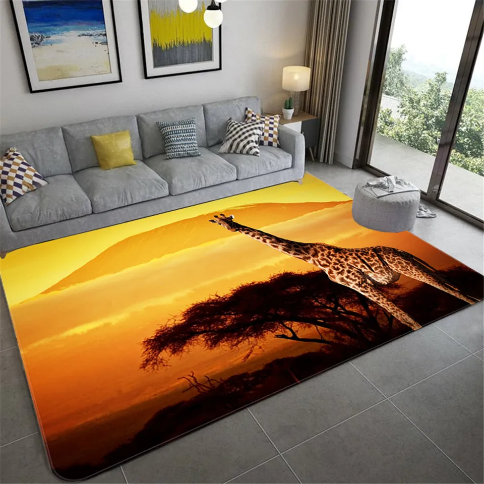 Wild Animal Giraffe 3D Mats For Home Living Room Kids Carpet Bedroom Flannel Sponge Bath Floor Mat Water Absorption Kitchen Mat