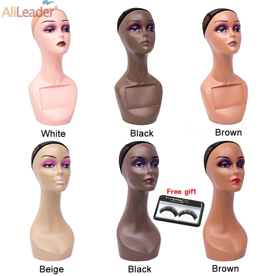 African American Female Mannequin Head For Wig Shows Wig Head Display Full Makeup Stand For Wigs Hair Hats Brown Manikin Model