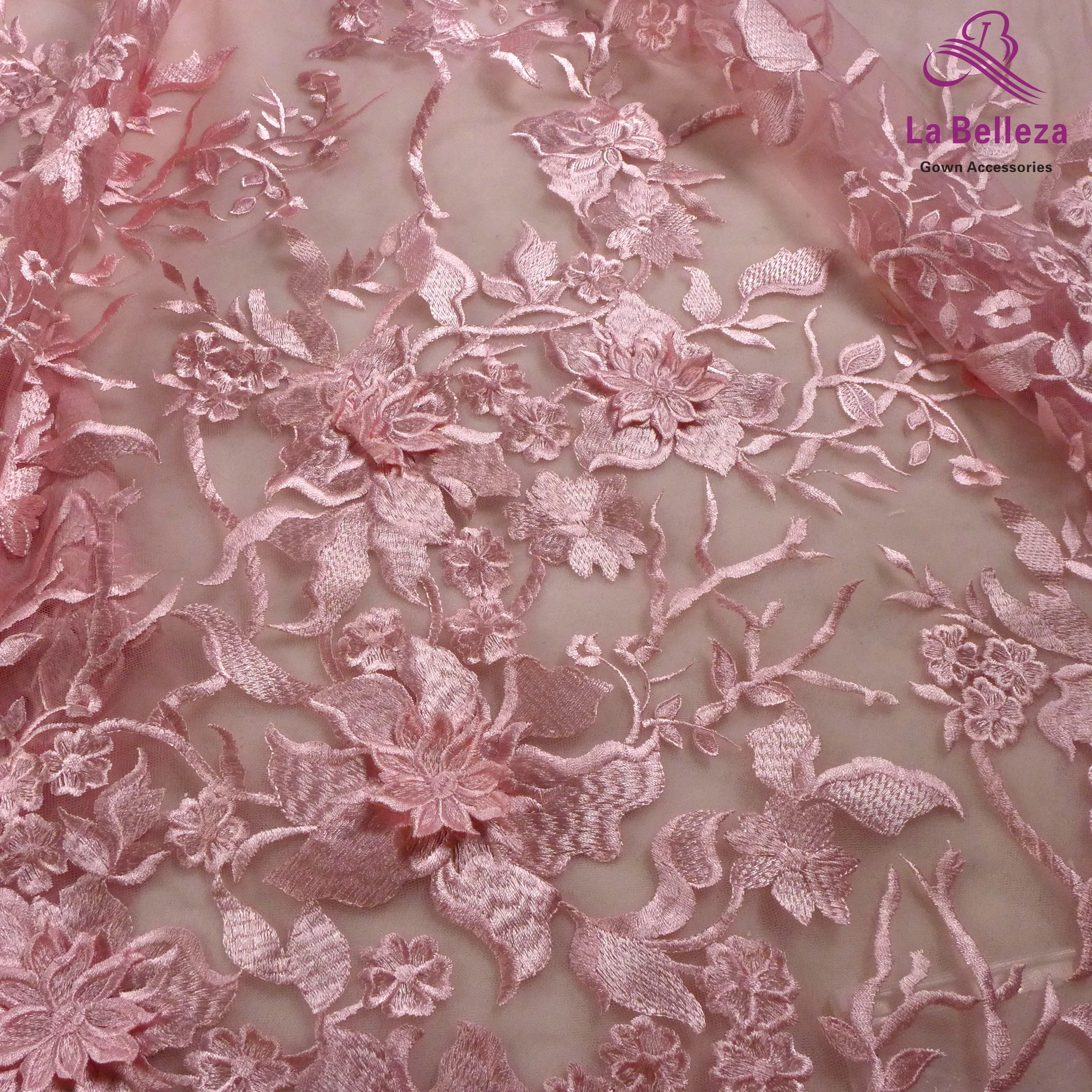 Hot popular red/off white/pink Embroidery fabrics 3d flower on tulle lace fabric for sewing long luxury evening dresses 1yard