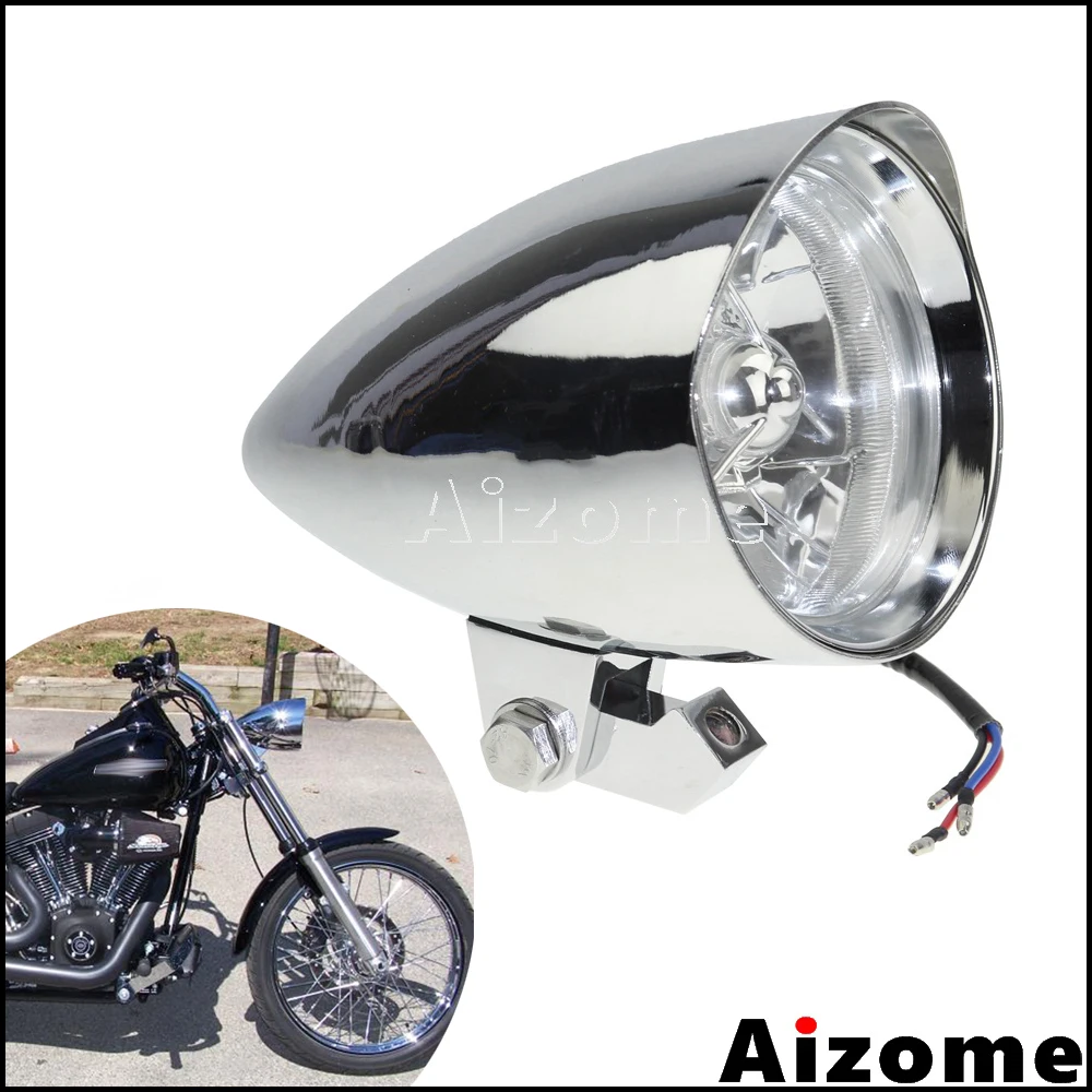 

Universal Motorcycle 4.5" Headlight Chrome Visor Bullet Headlamp For Harley Sportster 48 72 Superlow Iron 883 Roadster Custom