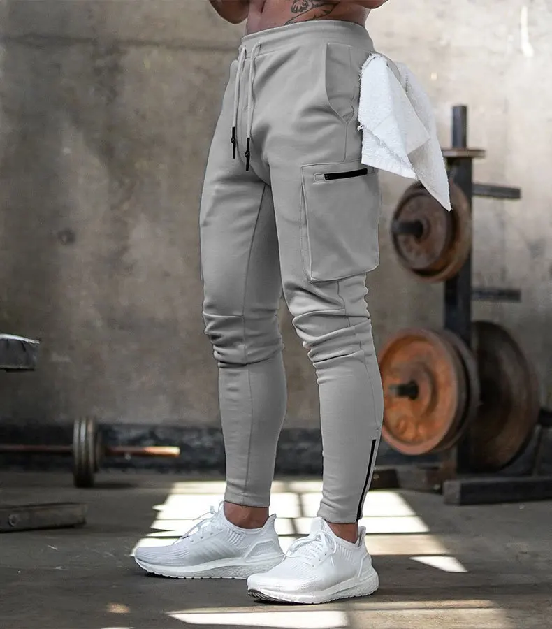 Pantalones de chándal con múltiples bolsillos para hombre, pantalón informal con cremallera en el tobillo, para correr, para atletismo, otoño