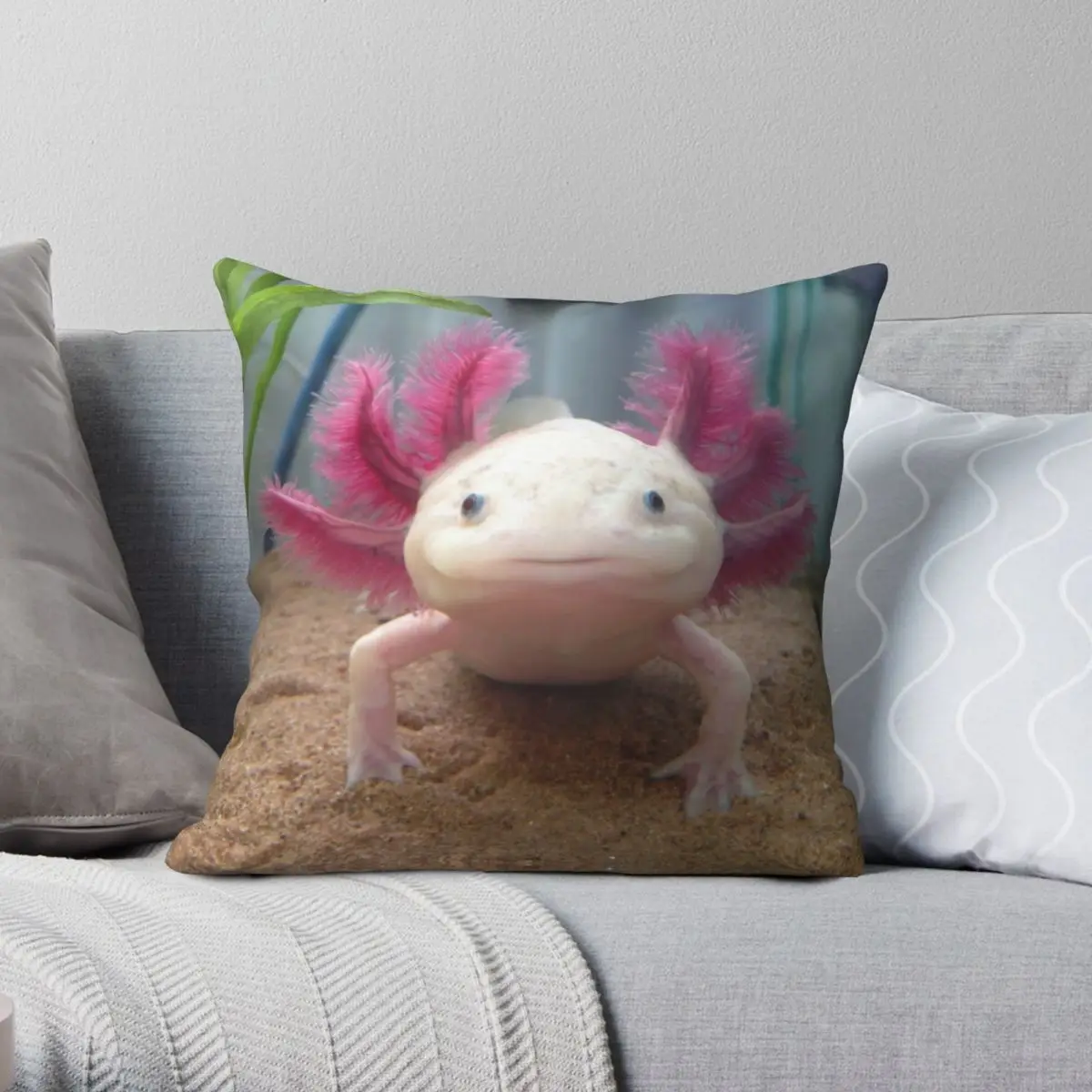 

Smiling Leucistic Axolotl Square Pillowcase Polyester Linen Velvet Printed Zip Decor Bed Cushion Cover