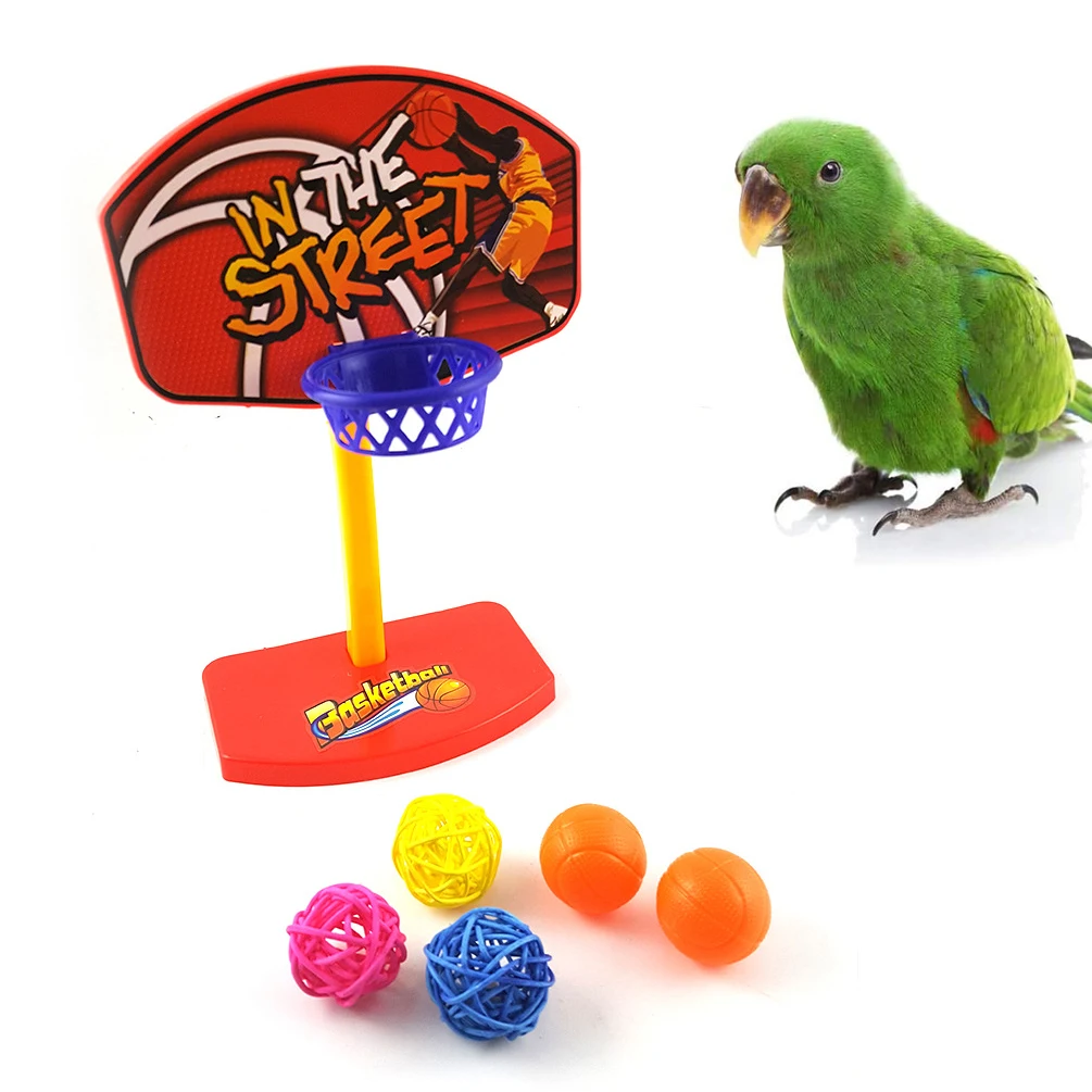 Bird Parrot Training Toy Pet Parakeet Basketball Hoop Props With Chew Balls Intelligence Toy For Bird Trick Education Playing