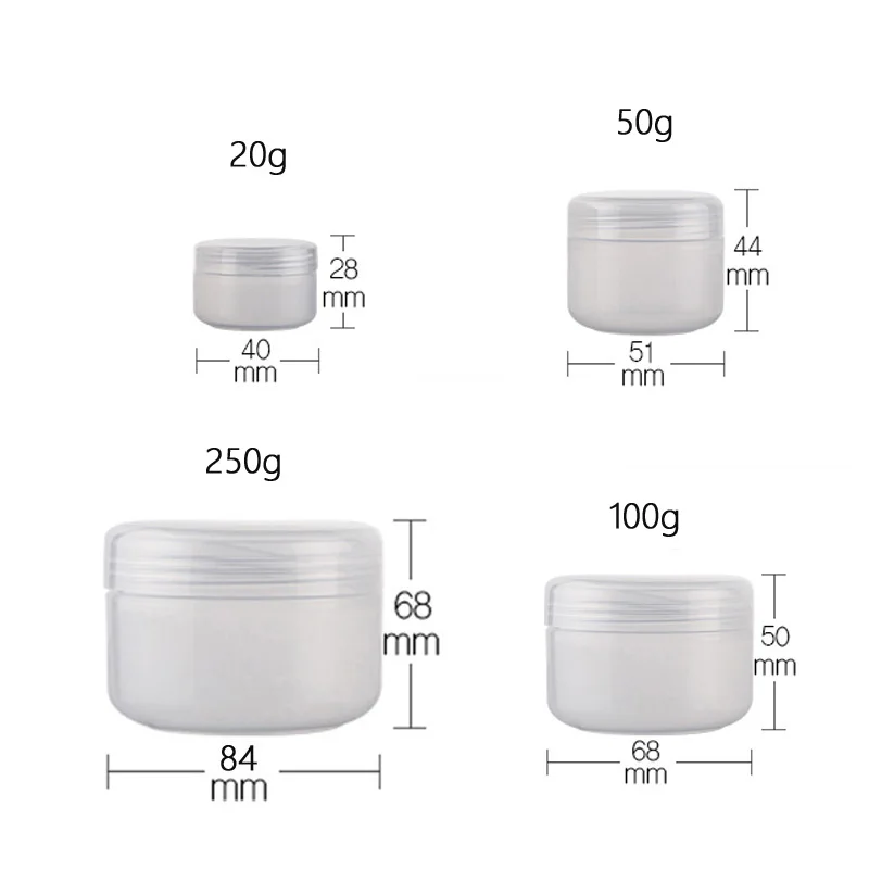 25pcs 20g 50g 100g 250g Empty Skin Care Cream Plastic Container Cosmetic Jars For Personal Unguent Bottles Pot Canning