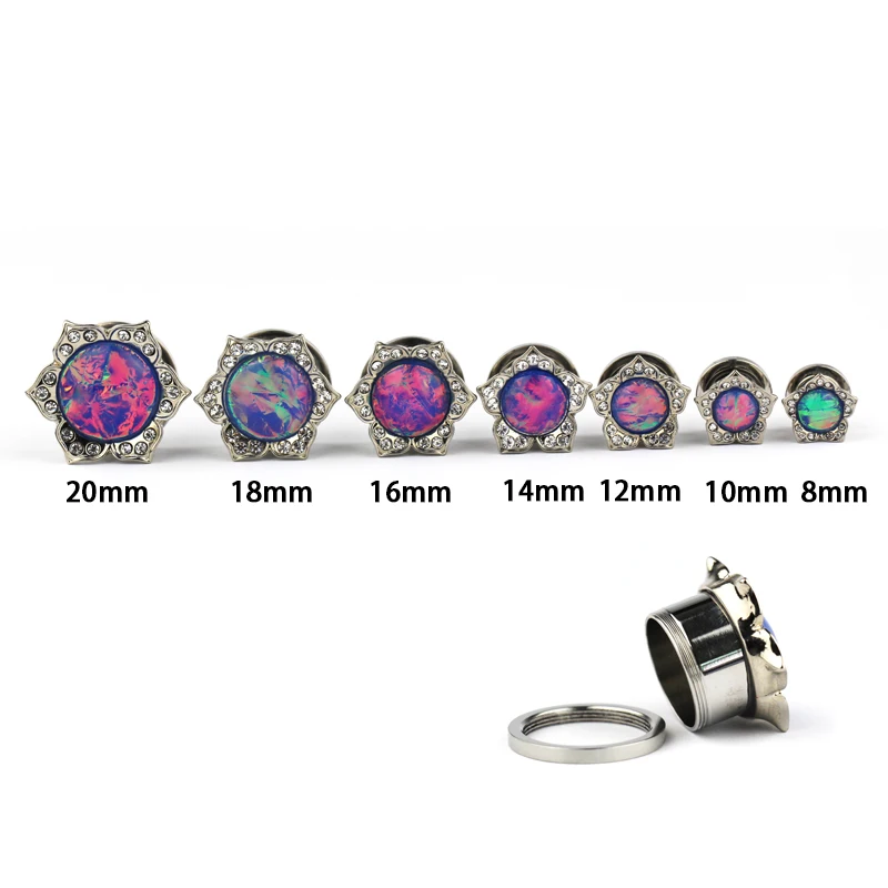 2PCS Flower Rhinestone Ear Plugs Tunnels Ear Flesh Piercing Earlets Gauges Screwed Earring Expander Ear Stretcher Body Jewelry