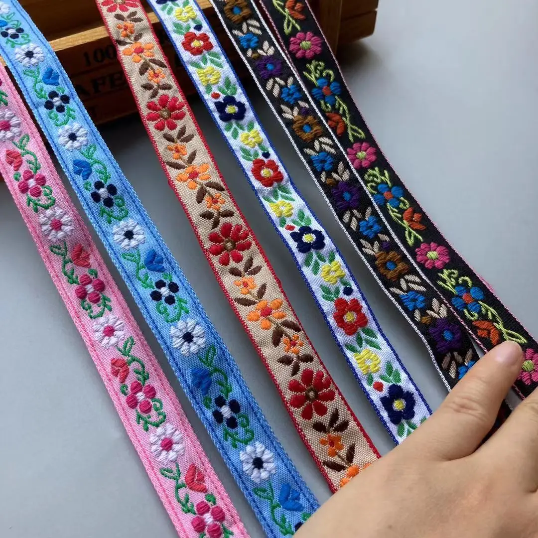 2 yards 2 cm Embroidered Flower Webbing Ribbon Lace Trim for Garment Shoes Home Textile DIY Crafts Hair Accessories DIY Crafts