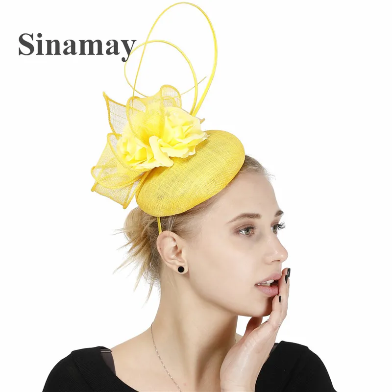 High quality Sinamay Wedding Fascinator Hats Flower Headwear Hairpin Bride Party Dinner Cocktail Hair Accessories Event Hats