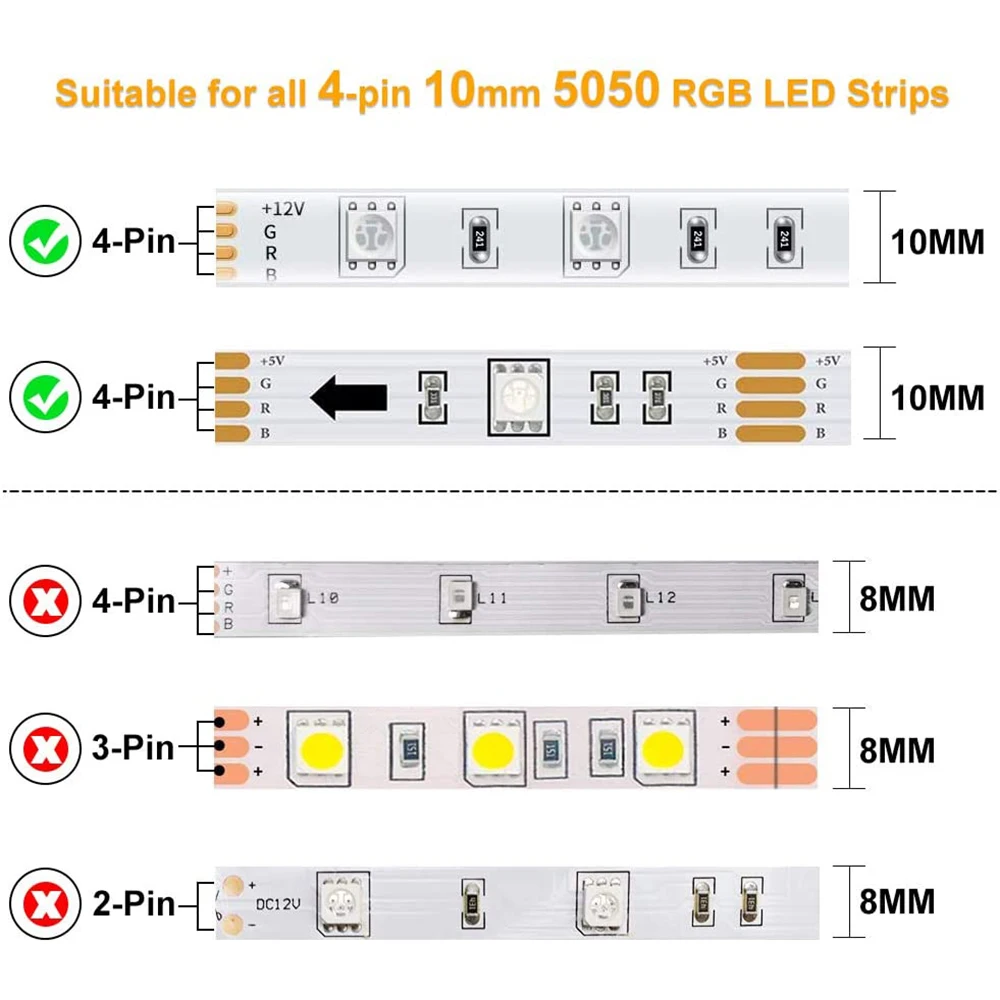 10Pcs 4-Pin 10mm RGB LED Light Strip Connectors PBC Solderless Gapless Terminal Extension Adapter Unwired for RGB 5050 LED Light