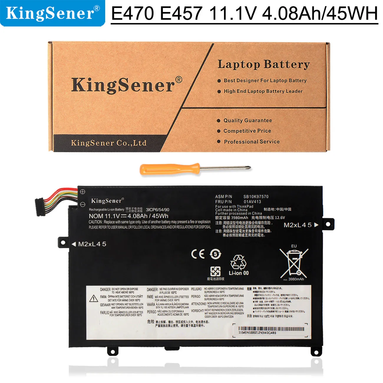 

KingSener 01AV411 01AV412 01AV413 Laptop Battery For Lenovo ThinkPad E470 E470C E475 SB10K97568 SB10K97569 SB10K97570 4.08Ah