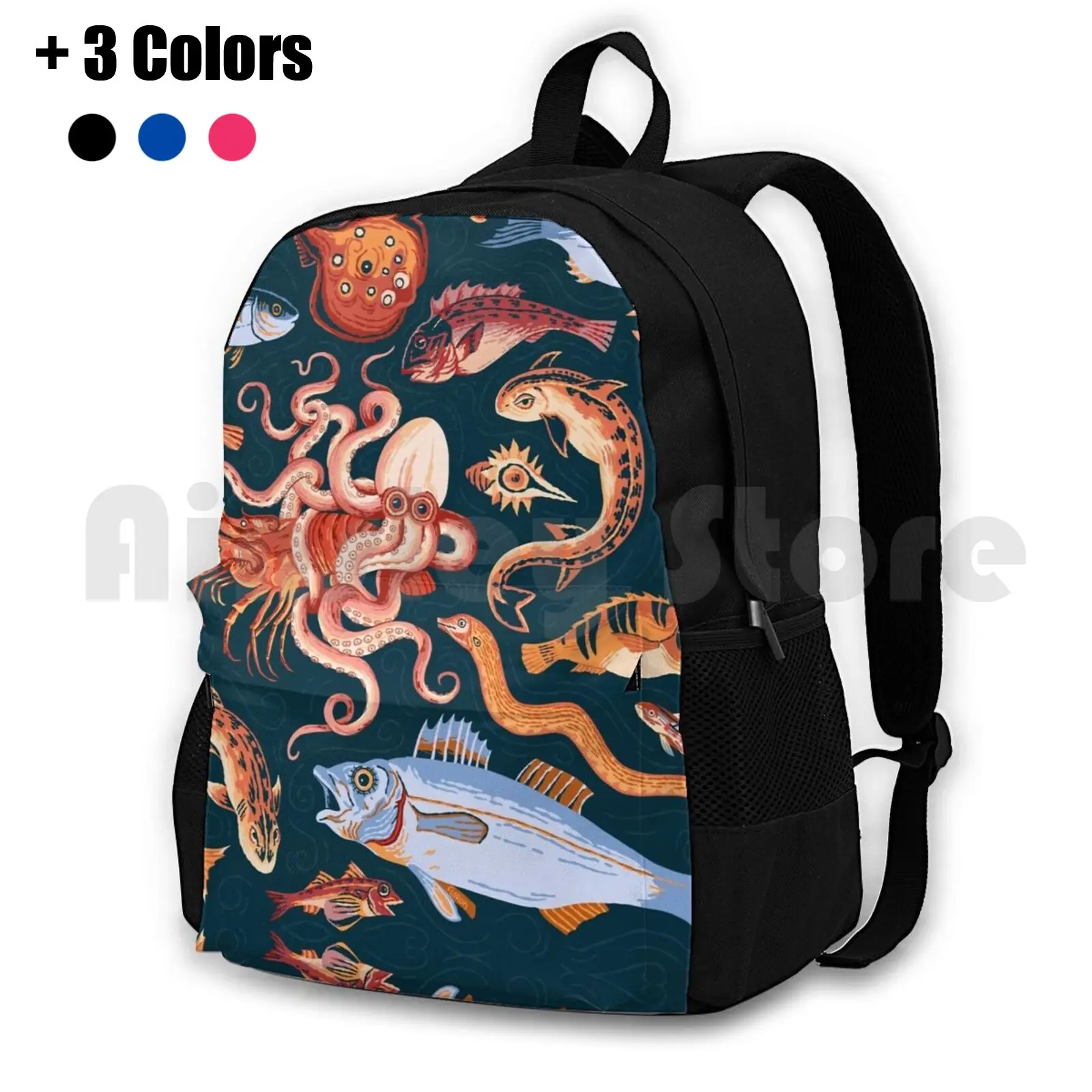 Pompeii Marine Mosaic Outdoor Hiking Backpack Waterproof Camping Travel Pompeii Ancient Mosaic Roman Archaeology Ocean Octopus