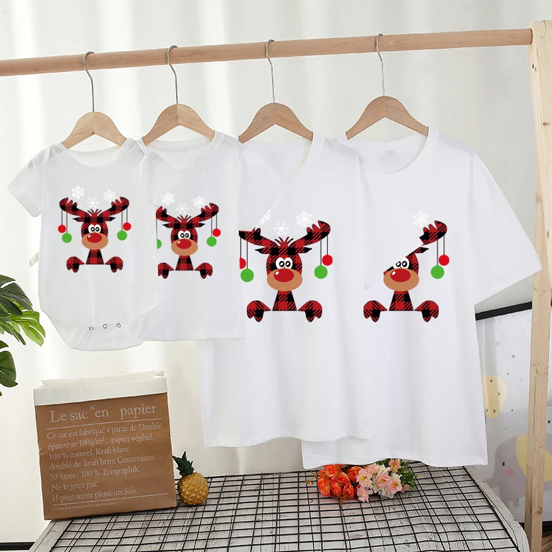 Christmas Deer Family Matching Clothes Daddy Mommy Brother Sister Girls Birthday T shirts Funny Family Look Party Tees Tops 1pc