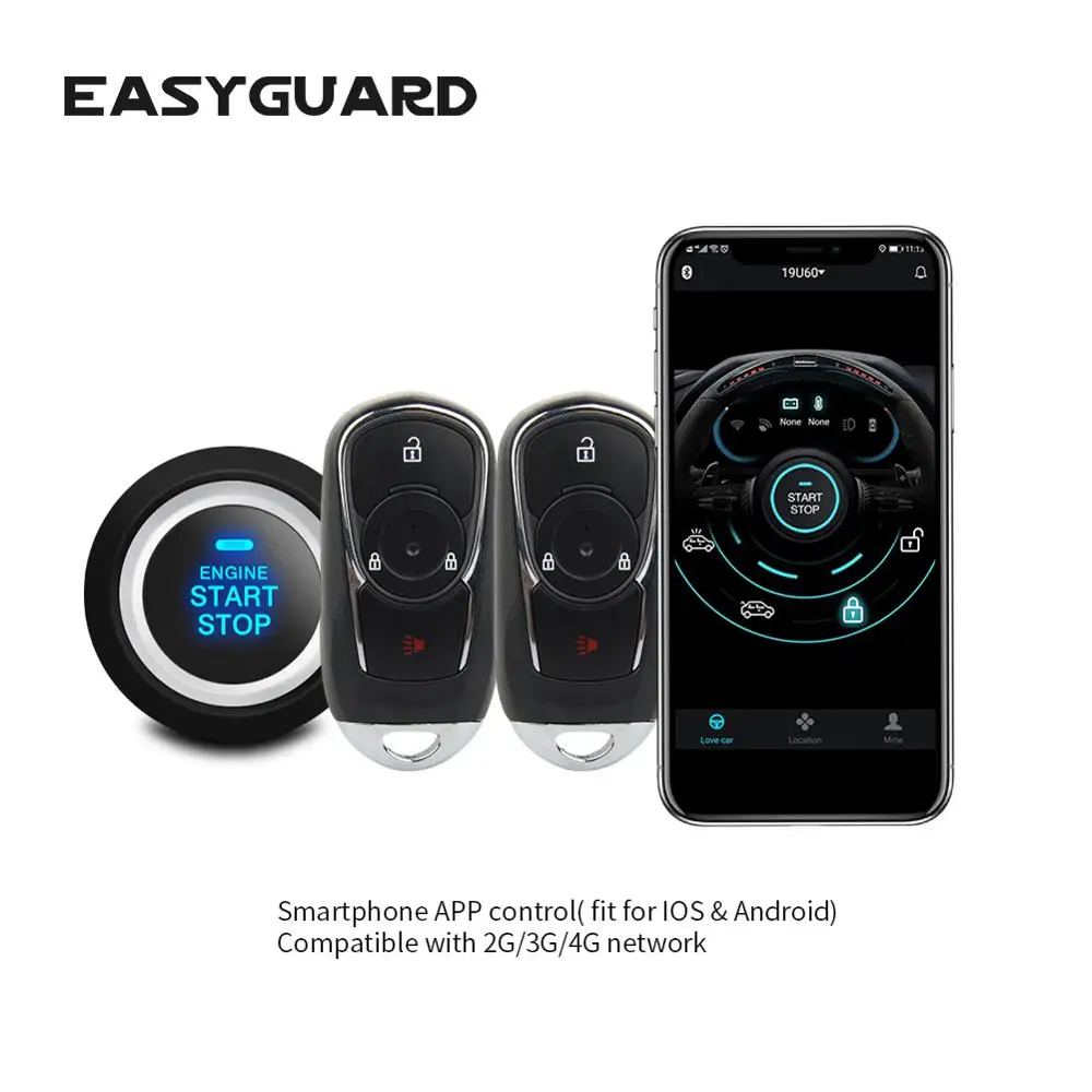 

EASYGUARD GPS tracker phone IOS android GSM 4G 3G 2G PKE keyless entry engine start stop remote start security car alarm system