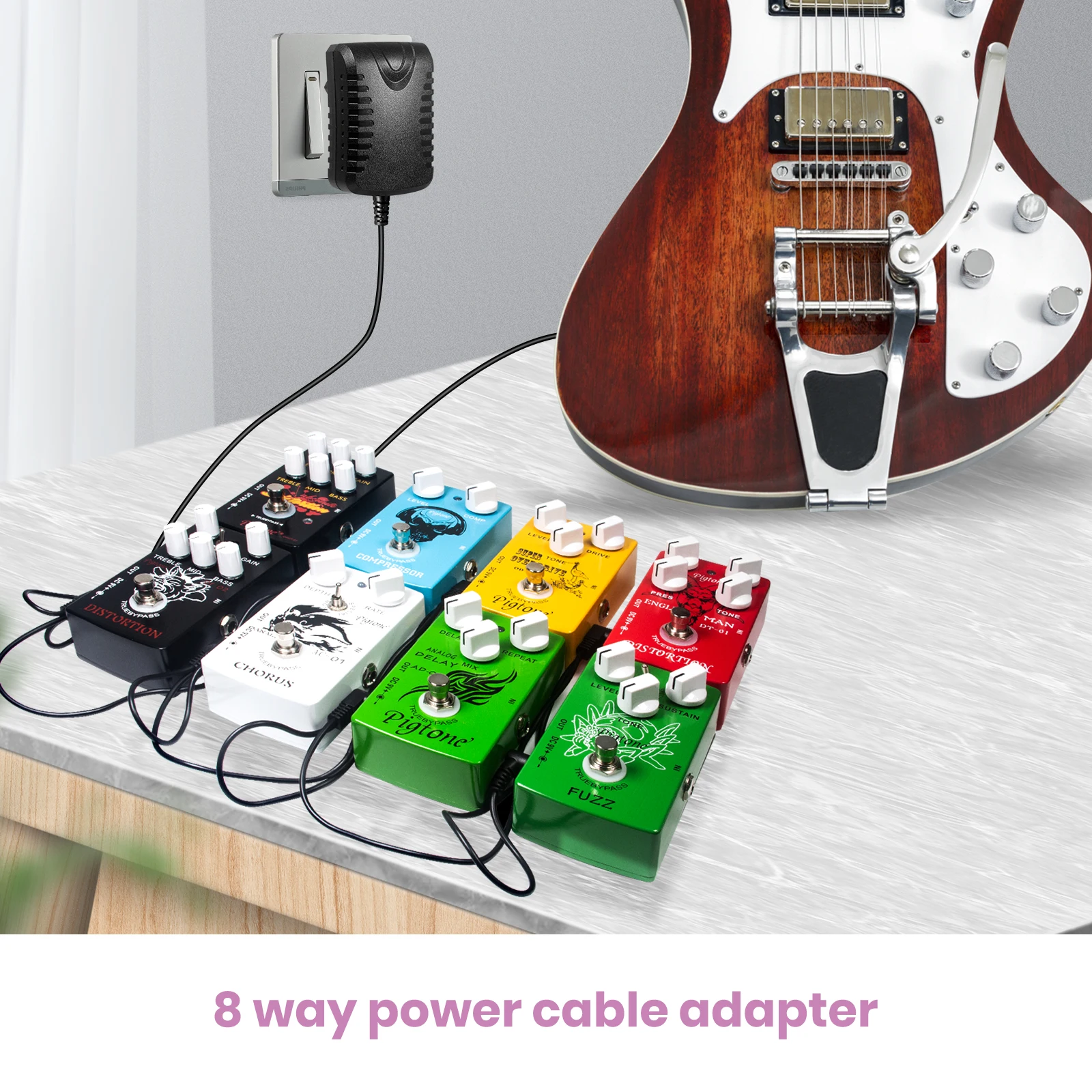 Guitar Effect Power Supply Pedal Accessories 8 Way Cables Daisy Chain Wire 9V DC 1A Adapter