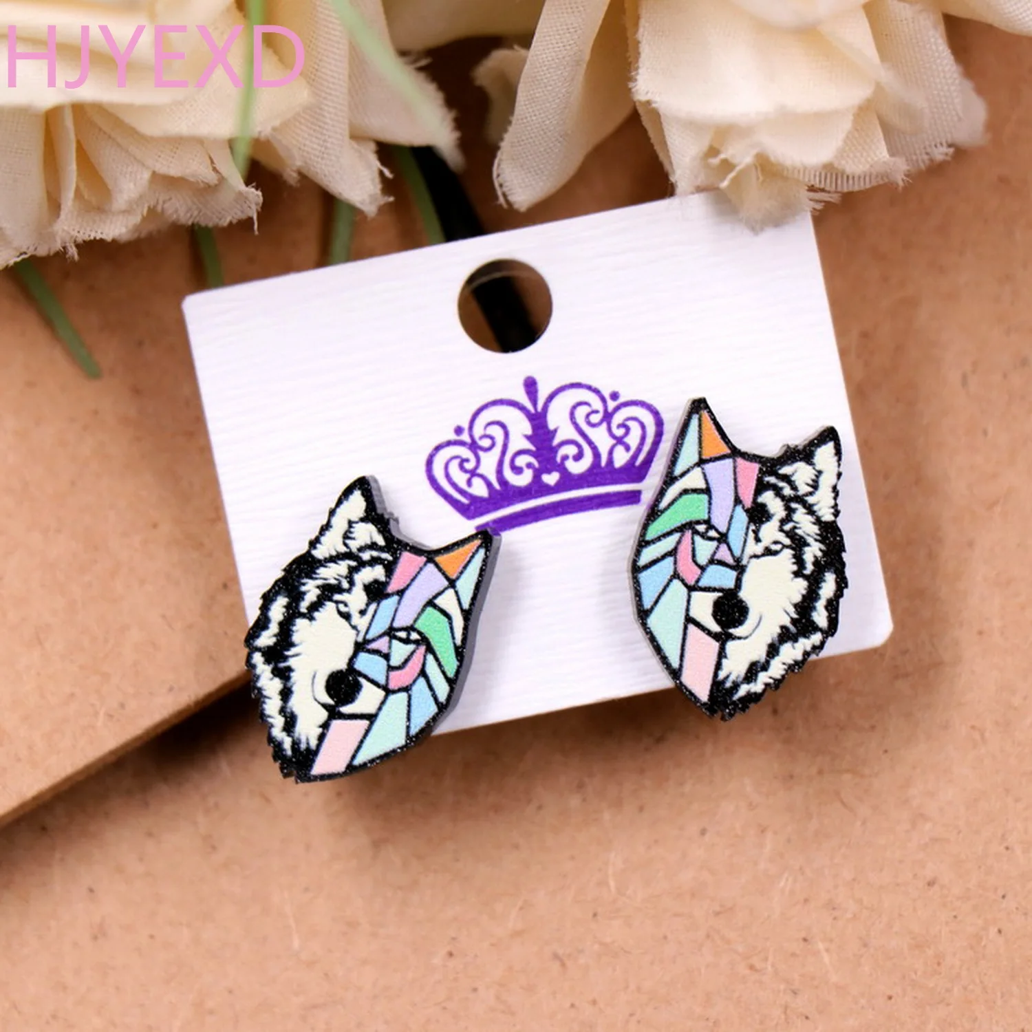 Wolf Hunting Stud Earrings Laser Cut glitter Owl Printing Acrylic Earrings