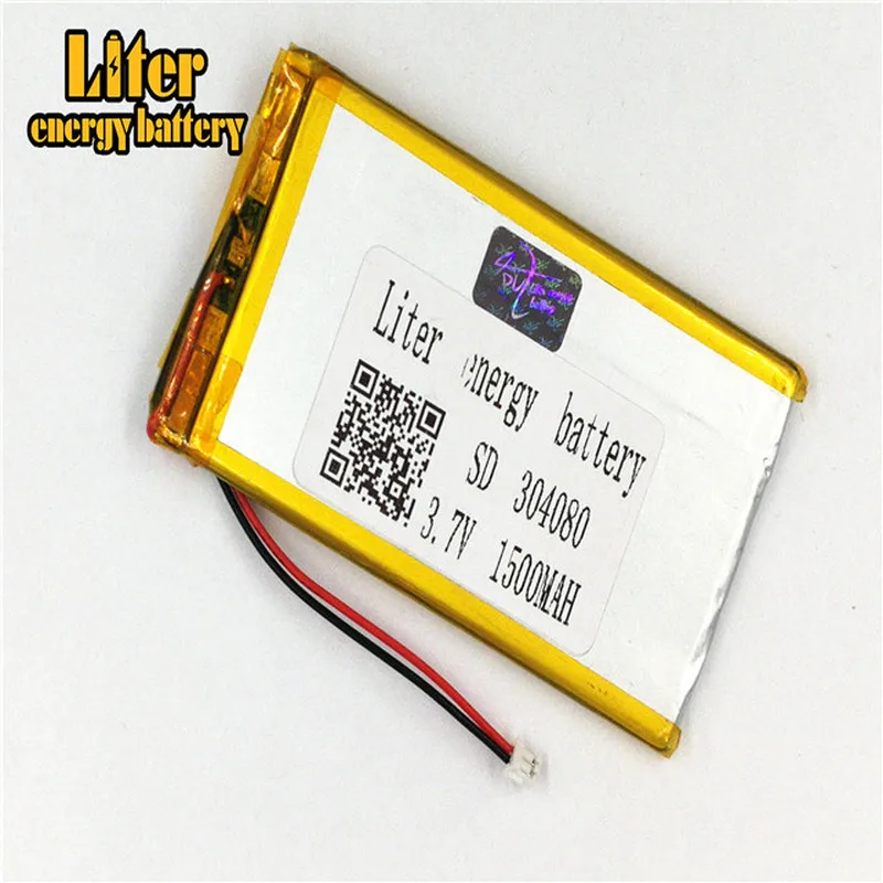 1.5MM 2pin connector 304080 3.7V 1500mah  polymer lithium battery e-books GPS PDA Car recorder Recreational machines