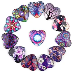 10pcs Purple Flowers Patterns 10-25mm Heart Flatback Cabochon Glass Spacers For DIY Jewelry Making Bracelet Accessories