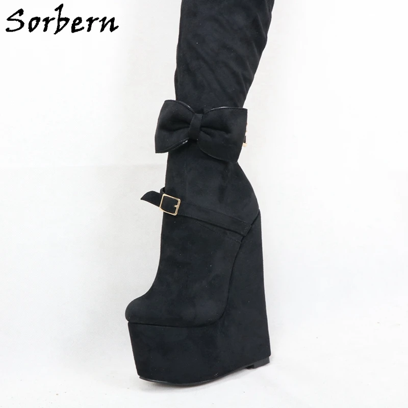 Sorbern Custom Crotch stivali alti alla coscia zeppe tacco alto piattaforma scarpa stivale lungo cinturini sottili con fiocco Multi colori