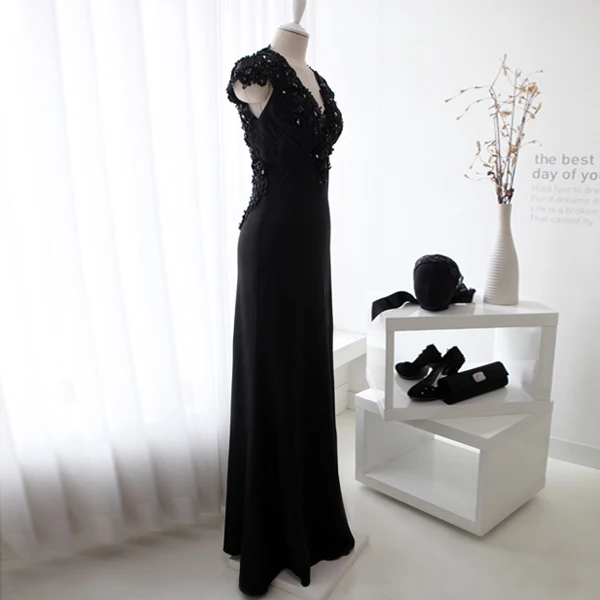 black lace long cap sleeve new design sexy beading long prom gown vestido de festa longo robe de soiree 2025 bridesmaid dresses